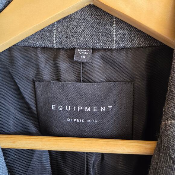 Equipment Women's James Blazer Gray Windowpane Button Front Size 10 Jacket Coat - Picture 4 of 6